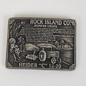 Rock Island Co. Bumper Crops Heider "C" 12-20 Tractor Farmer Pewter Belt Buckle